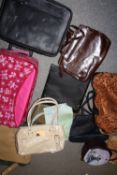 TWO LARGE BOXES AND A BAG OF ASSORTED LADIES HANDBAGS