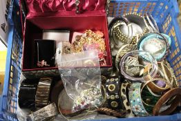 A BOX OF COSTUME JEWELLERY