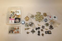 A COLLECTION OF MILITARY AND OTHER BADGES AND BUTTONS ETC