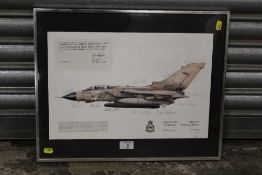 A FRAMED AND GLAZED SIGNED LIMITED EDITION RAF INTEREST TORNADO GR.1 PRINT, SIGNED BY THE GULF 27