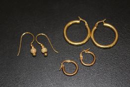 THREE PAIRS OF 9 KT GOLD EARRINGS - APPROX WEIGHT 4.1G