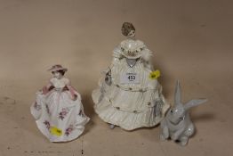 A ROYAL DOULTON 'SHALL I COMPARE THEE' FIGURE TOGETHER WITH A ROYAL WORCESTER 'SWEET ROSE' AND A
