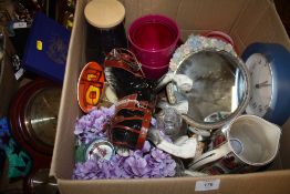 TWO BOXES OF CERAMICS AND COLLECTABLES TO INCLUDE BAROMETERS , CABINET PLATES AND SHIRE HORSE