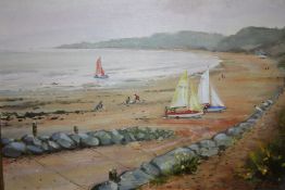 A GILT FRAMED OIL ON BOARD ENTITLED PORLOCK BAY BY DAVID ALLEN - 41CM BY 30.5 CM