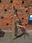 A VINTAGE 19TH CENTURY WASHING LINE PROP TOGETHER WITH A FRENCH CORNER DRYING RACK (2)