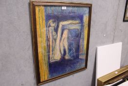 A FRAMED AND GLAZED MIXED MEDIA PICTURE ENTITLED 'COME IN FROM THE GARDEN AND PLAY' BY ROBYN MURPHY,