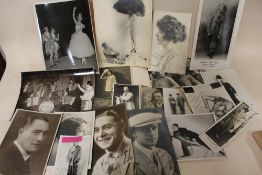 A COLLECTION OF BLACK AND WHITE PHOTOGRAPHS ETC SOME WITH AUTOGRAPHS