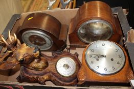 A BOX OF VINTAGE CLOCKS ETC