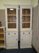 A VINTAGE PAIR OF PAINTED PINE GLAZED BOOKCASE H-202 W-66 CM (2)