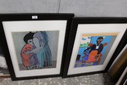 A COLLECTION OF PRINTS TO INCLUDE AN 'ART ACTION AUCTION' PRINT, MODERNIST FIGURATIVE PRINT, AN