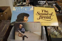 A BOX OF RECORDS TO INCLUDE BREAD, TOM JONES, JIMMY HELMS, JIMMY RUFFIN ETC.