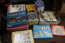 A QUANTITY OF VINTAGE CHILDREN'S JIGSAW PUZZLES (NOT CHECKED), GAMES ETC.