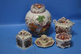 FIVE PIECES OF MASONS CERAMICS TO INCLUDE A LIDDED GINGER JAR