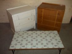 TWO CHESTS OF DRAWERS AND ONE TILE TOPPED TABLE
