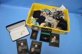 A TUB OF COSTUME JEWELLERY