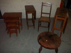 FIVE ITEMS INCLUDING A MODERN NEST OF TABLES, TWO DROP LEAF TABLES AND A CHAIR ETC.