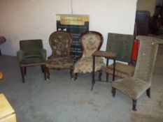 A SELECTION OF ANTIQUE CHAIRS ETC. A/F (6)