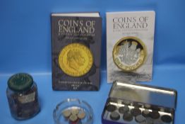 A SMALL COLLECTION OF COINS, AND TWO COIN COLLECTOR'S BOOKS