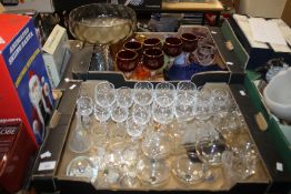TWO TRAYS OF GLASSWARE TO INCLUDE BABYCHAM GLASSES (TRAYS NOT INCLUDED)