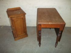 A DROP LEAF TABLE AND A PINE POT CUPBOARD