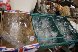 THREE TRAYS OF ASSORTED GLASSWARE (TRAYS NOT INCLUDED)