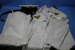 NAVAL UNIFORM TO INCLUDE CAP, SHIRT AND TROUSERS