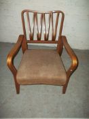 A VINTAGE TEAK BENTWOOD BEDROOM EASY CHAIR