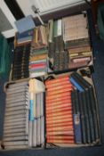 FOUR TRAYS OF BOOKS TO INCLUDE SHAKESPEARE SET, H. G. WELLS SET AND OTHER LITERARY INTEREST (TRAYS