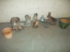 A SELECTION OF CONCRETE GARDEN ORNAMENTS AND PLANTERS, MAINLY ANIMAL THEMED