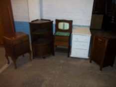 FIVE ITEMS COMPRISING A CHEST, THREE DRAWER CHEST, CORNER UNIT ETC.