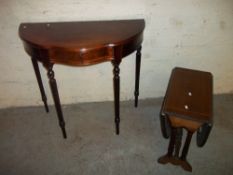 A DEMI LUNE HALL TABLE AND A SMALL DROP LEAF TABLE (2)