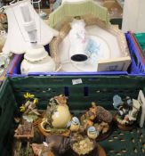 TWO TRAYS OF ANIMAL ORNAMENTS AND SUNDRIES TO INCLUDE A LAMP