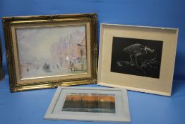 A GILT FRAMED VIEW OF STATION ROAD WELLINGTON 43 X 53 CM TOGETHER WITH TWO OTHERS