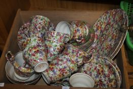 A BOX OF JAMES KENT CHINTZ STYLE 'DUBARRY' TEA AND DINNERWARE