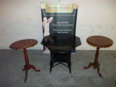 TWO PEDESTAL WINE TABLES AND ANOTHER LARGER TABLE (3)