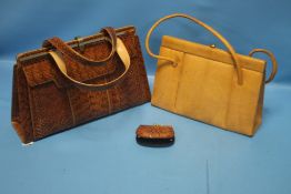 A SNAKESKIN TYPE HANDBAG AND PURSE TOGETHER WITH ANOTHER SNAKESKIN TYPE EXAMPLE