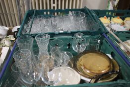TWO TRAYS OF GLASSWARE TO INCLUDE CUT GLASS (TRAYS NOT INCLUDED)