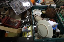 TWO TRAYS OF CERAMICS AND METALWARE TO INCLUDE STEINS (TRAYS NOT INCLUDED)