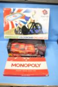 A BOXED SCALEXTRIC VELODROME TOGETHER WITH A CHILD'S REMOTE CONTROL TURBO FROM DISNEY'S 