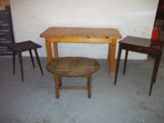 A PINE TABLE, AN OLD CHARM SERVING TABLE AND TWO OTHER TABLES (4)