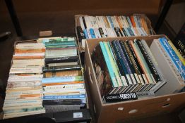 THREE TRAYS OF BOOKS TO INCLUDE PAPERBACK NOVELS (TRAYS NOT INCLUDED)