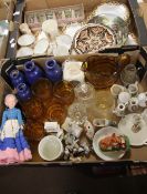 TWO TRAYS OF GLASSWARE AND CERAMICS TO INCLUDE A SMALL COLLECTION OF CRESTED WARE (TRAYS NOT