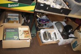 TWO BOXES OF COOKERY BOOKS AND A QUANTITY OF KITCHENALIA