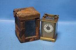 A VINTAGE BRASS CARRIAGE CLOCK IN ORIGINAL CASE, 