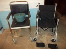A DRIVE DEVILBISS FOLDING WHEELCHAIR AND A COMMODE