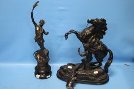 A SPELTER STYLE FIGURE TOGETHER WITH ANOTHER A/F