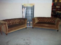 TWO ANTIQUE FABRIC CHESTERFIELD SOFAS