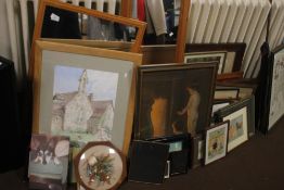 A QUANTITY OF PICTURES, PRINTS AND MIRRORS