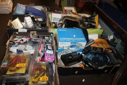 A QUANTITY OF SUNDRIES TO INCLUDE TOYS HEADPHONES, STEREO ETC.