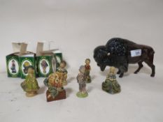 A BESWICK GLOSS FINISH BISON (MISSING HORNS) TOGETHER WITH SIX BOXED WADE NURSERY FAVOURITES